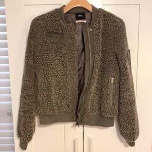 BDG army green fleece zip up bomber jacket